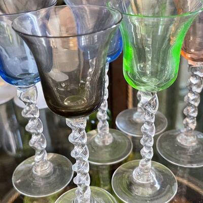 Multi color twist stem wine glasses 