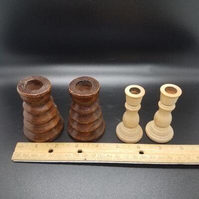 2 pairs of small wooden candlestick holders