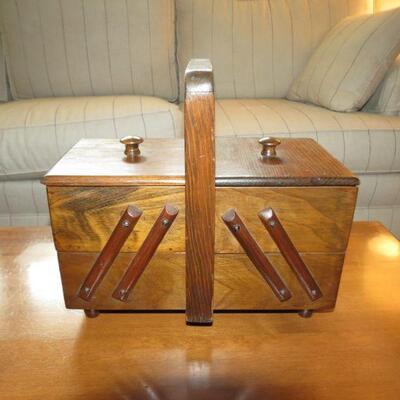 Vintage Wood Wooden Sewing Trinket Box with Lids Covers - Item # 7