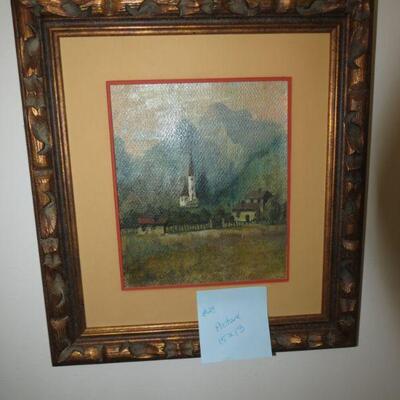 Framed Painting Countryside Mountain Town 15 x 13 - Item # 29
