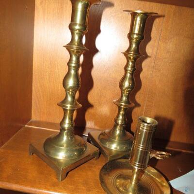 Three Vintage Brass Candlesticks Marked EB -  Item # 43
