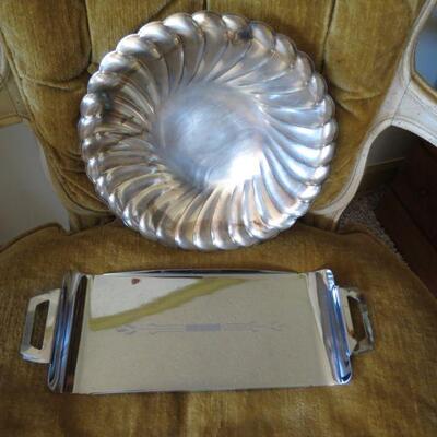 Silver Plate Round Rogers Bowl and Rectangular Tray - Item # 48