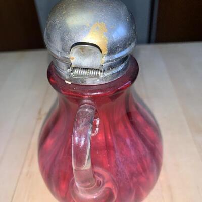 Vintage Cranberry Maple Syrup Pitcher