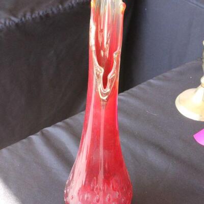 Lot 54 Vintage Red Hobnail Footed Glass Vase