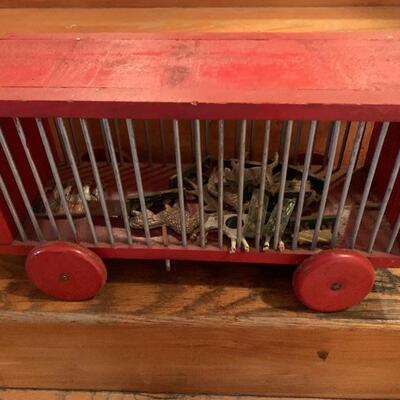 Vintage Childâ€™s Toy Animal Cage With Lion Dominos