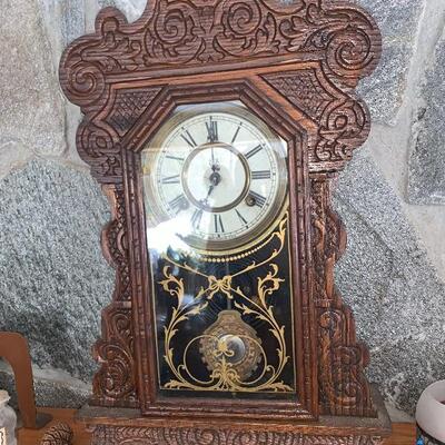 Beautiful Antique Gingerbread Mantle Clock In Very Good Working Condition