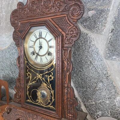 Beautiful Antique Gingerbread Mantle Clock In Very Good Working Condition