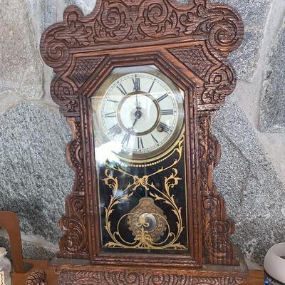 Beautiful Antique Gingerbread Mantle Clock In Very Good Working Condition