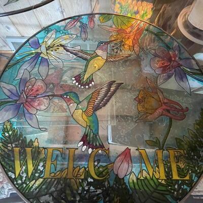 Stained glass light catcher with Humming birds 