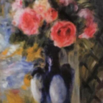 PIERRE-AUGUSTE RENOIR â€œRoses in a Blue Vaseâ€ Gallery Framed Lithograph. LOT A48