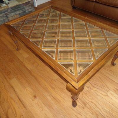 LOT 2  COFFEE TABLE WITH CROSSBARS AND BEVELED GLASS