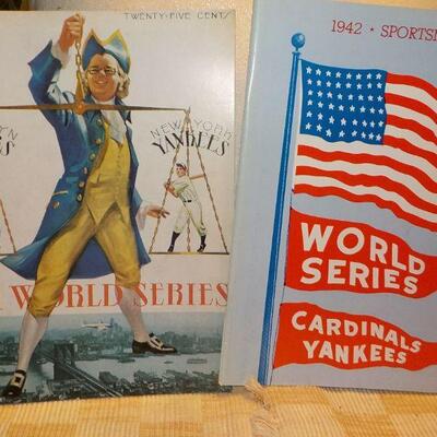 1941 and 1942 world series programs, Dodgers vs yankees and Cardinals vs Yankees.