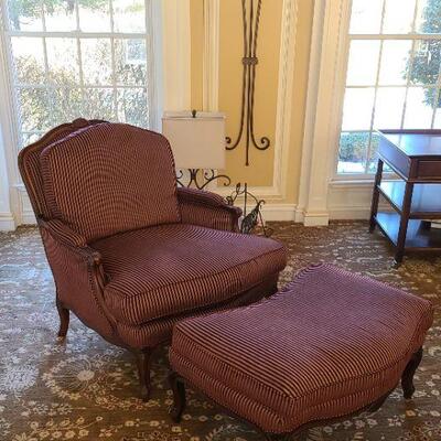 Lot 170: Hickory White Exposed Wood Chair & Ottoman 