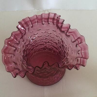 Cranberry vase Ruffled Crimped Bowl