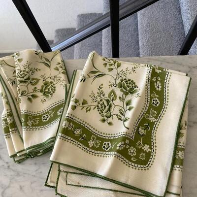 Vintage Green Floral Linen Cloth Dinner Napkins YD#022-0063