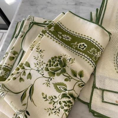Vintage Green Floral Linen Cloth Dinner Napkins YD#022-0063