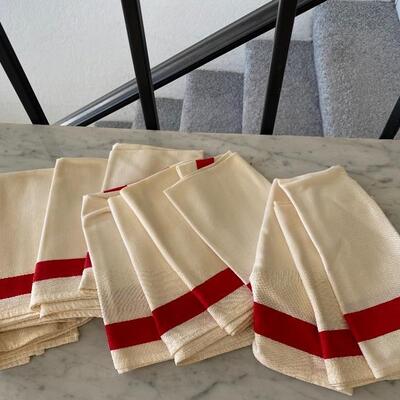 Vintage Red Square Stripe Cloth Linen Dinner Napkins YD#022-0064