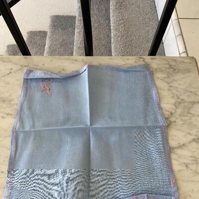  Set of Vintage Embroidered Light Blue Cloth Luncheon Tea Napkins YD#022-0065