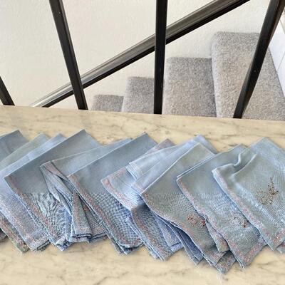  Set of Vintage Embroidered Light Blue Cloth Luncheon Tea Napkins YD#022-0065