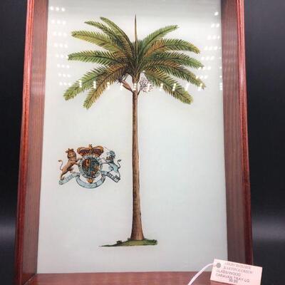 Palm Tree Print Glass & Wood Serving Tray
