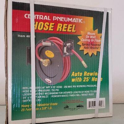 Lot 62: New Heavy Duty CENTRAL PNEUMATIC Hose Reel w/ Auto Rewind