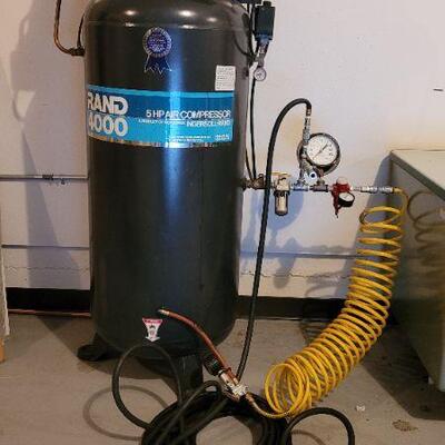 Lot 81: Professional Grade RAND 4000 5HP Air Compressor w/ Accessories TESTED A+
