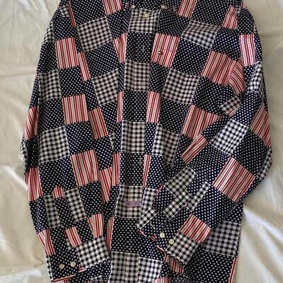 Vintage Rare Tommy Hilfiger American Flag Long Sleeve Button Up Shirt Men's Size XL YD#022-0133