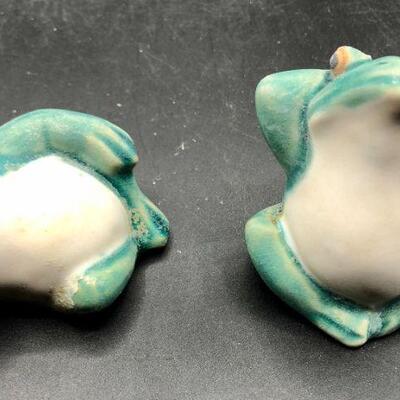 Pair of Sunbathing Relaxed Pottery Frogs