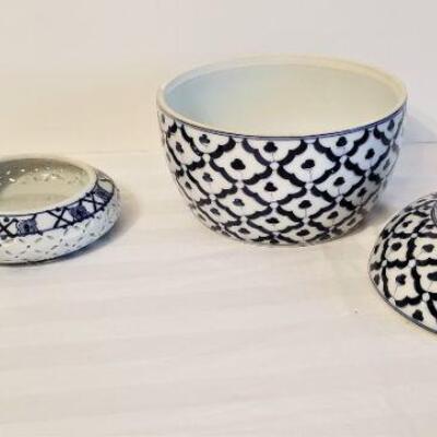 Lot #8  Two Contemporary Blue/White Decorative Pieces - one Bombay Company