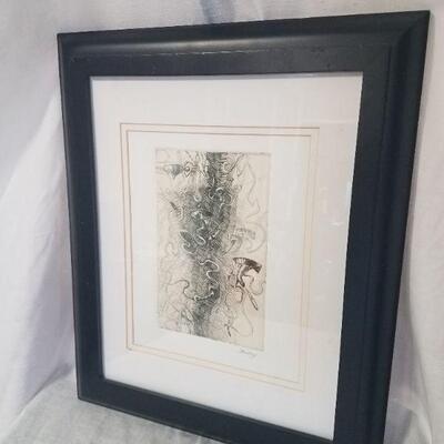 vintage framed etching 