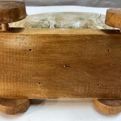 7â€ Carved Wood Primitive Rustic Sheep Push Pull Toy
