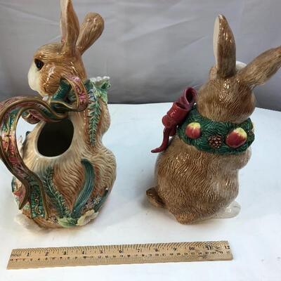 Fitz and Floyd Ceramic Bunny Rabbit Pitcher Pair