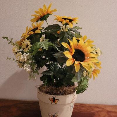 Lot 123: Faux Sunflowers in a Raised Butterfly Planter