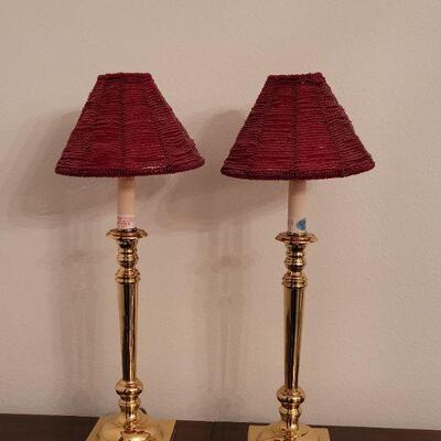 Lot 128: (2) Brass Lamps with Beaded Shade 18" tall
