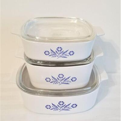 Lot #47  Set of Three Corningware "Corn Flower" Casserole dishes with lids