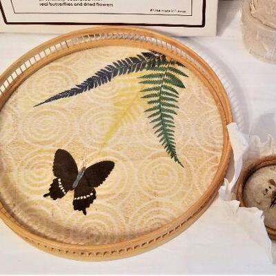 Lot #66 DH Holmes - 1970's new in box Butterfly tray and coasters