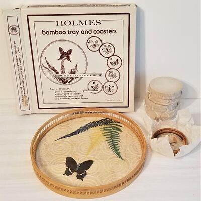 Lot #66 DH Holmes - 1970's new in box Butterfly tray and coasters