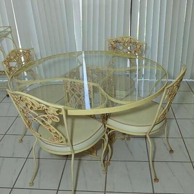 Pale Yellow Citrus Blossom Round Glass & Wrought Iron Table and Chair Set **No Arms** YD#022-0044