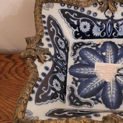 Lot 162: BOMBAY Blue, White & Brass 12.5" Ã— 9"