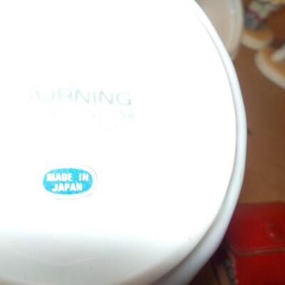 " Corning ware Sugar & Creamer plus Cambell soup figurines."