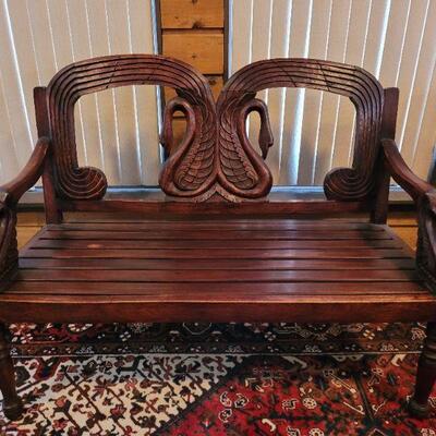 Lot 173: Carved Swan Bench 53" Ã— 21.5" Ã— 39.75"