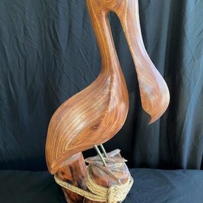 LOT#16D: Signed Large Layered Wood Carved Pelican 
