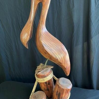 LOT#16D: Signed Large Layered Wood Carved Pelican 