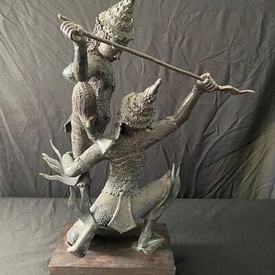 LOT#21MB1: Bronze Thai Sculpture of 2 Warriors in Combat