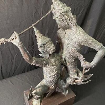 LOT#21MB1: Bronze Thai Sculpture of 2 Warriors in Combat