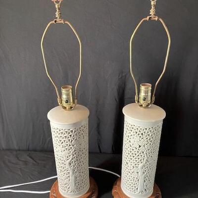 LOT#46LR: Pair of Pierced Asian Lamps