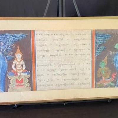 LOT#48LR: Thai Polychrome Decorated Pages Under Glass