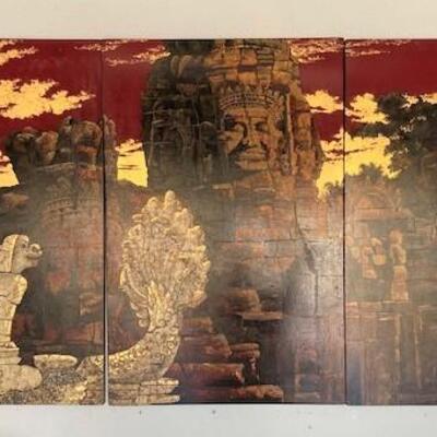 LOT#49LR: Three Panel Lacquer Painting on Board