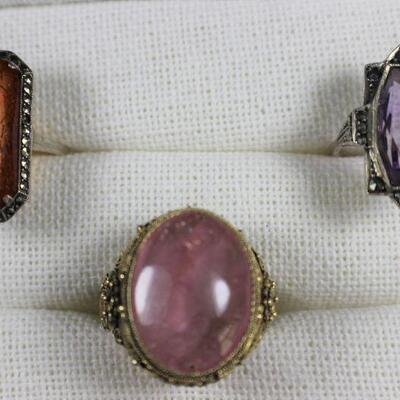 LOT#57J: Tested and/or Marked .925 Deco Ring Lot [27.4g]