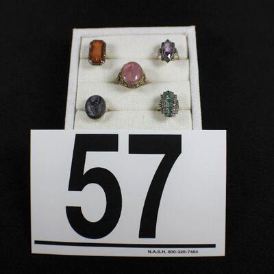LOT#57J: Tested and/or Marked .925 Deco Ring Lot [27.4g]